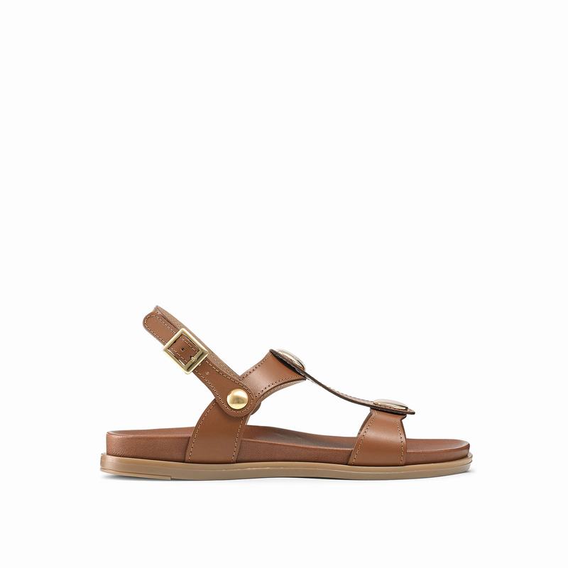 Russell & Bromley Laura Disc Footbed Sandals Women's Brown [UTM1698TG]